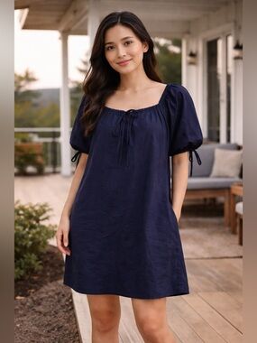 Madewell Navy Puff Sleeve Midi Dress Size 6